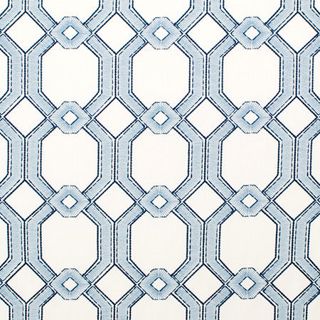 Graceful Gate Delft by Carole Designer Fabric French Navy,Bluebell 100% Polyester India N/A 6 1/2" V, 6 3/4" H 53.5" - Swanky Fabrics -