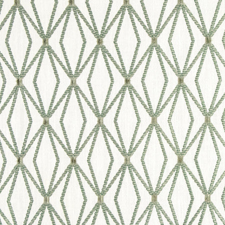 Arms Length Sage by Carole Designer Fabric Serene Green Base: 70% Viscose, 30% Linen Embr: 100% Viscose 51,000 Wyzenbeek Double Rubs 6 3/8" V, 4 3/8" H 51" - Swanky Fabrics -
