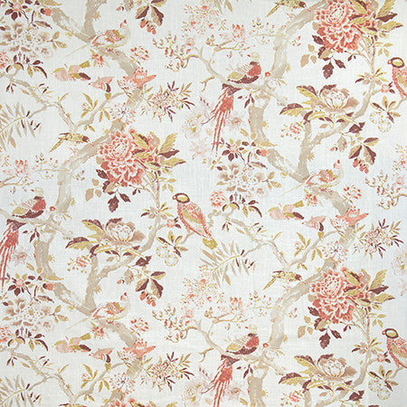 Charming Bird Spice by Carole Designer Fabric English Garden 55% Linen, 45% Rayon 50,000 Wyzenbeek Double Rubs 35" V, 28" H HD 54" - Swanky Fabrics -