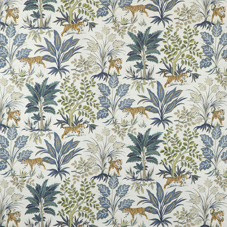 Tiger Hunt Frost by Carole Designer Fabric Blue Crush 55% Linen, 45% Cotton Spain 13 1/2" V, 13 1/2" H HD 54"" - Swanky Fabrics -