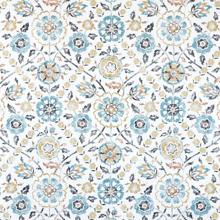In Season Lagoon by Carole Designer Fabric Misty Glen 100% Cotton India 17 3/4" V, 6 1/2" H HD 55"" - Swanky Fabrics -