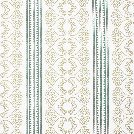 Garden Paths Teal by Carole Designer Fabric Artisan Base: 50% Poly, 50% Cotton. Embr: 60% Poly, 40% Cotton INDIA 3 3/4" V, 13 1/2" H 53.75" - Swanky Fabrics -