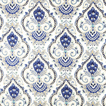 Kings North Indigo by Carole Designer Fabric Bluebell 67% Viscose, 33% Linen Spain 13 1/2" V, 13 1/2" H HD 54" - Swanky Fabrics -
