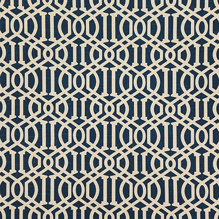 Cant Say No Navy by Carole Designer Fabric Dawn & Dusk 70% Cotton, 30% Linen China 8" V, 4 1/2" H HD 54" - Swanky Fabrics -