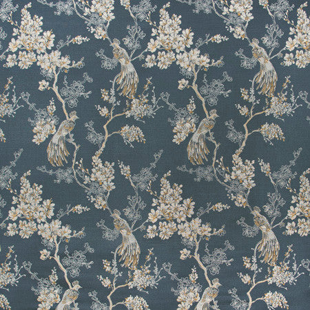 Bird In Waiting Cadet by Carole Designer Fabric Blue Forest 63% Polyester, 37% Viscose India 20 5/8" V, 13 1/2" H 51" - Swanky Fabrics -