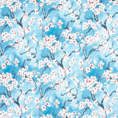 Cherry Blossom Azure by Carole Designer Fabric Red Sea 100% Polyester India 25 1/4" V, 27 3/8" H HD 56" - Swanky Fabrics -
