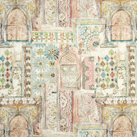Marrakesh Desert by Carole Designer Fabric Serene Green 92% Polyester, 8% Linen 110,000 Wyzenbeek Double Rubs 28 1/4" V, 28 1/2" H 56.5" - Swanky Fabrics -