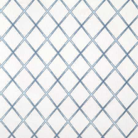 Diamond Array Sky by Carole Designer Fabric Blue Crush Base: 100% Cotton Embr: 100% Rayon India 7 3/4" V, 6 1/4" H 51"" - Swanky Fabrics -