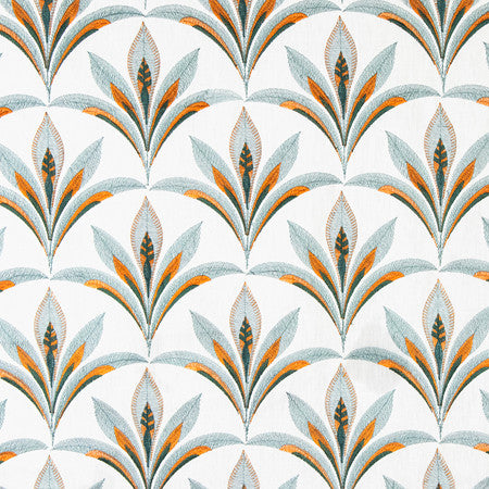 Isle Of Palms Teal by Carole Designer Fabric Serene Green Base: 60% Cotton, 40% Linen Embr: 63.7% Viscose, 36.3% Polyester N/A 7 5/8" V, 8 1/2" H 52" - Swanky Fabrics -