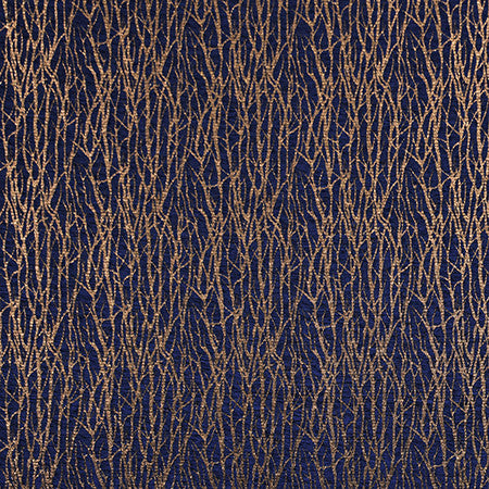 Winter Branches Royal by Carole Designer Fabric Blue Steel 92% Polyester, 8% Metallic India 8 1/2" V, 6 3/4" H 57" - Swanky Fabrics -
