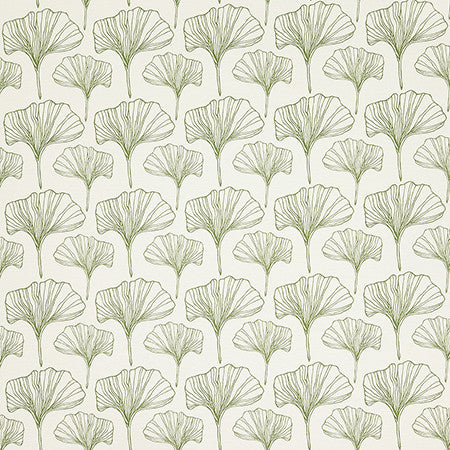 Ginkgo Sketches Moss by Carole Designer Fabric Evergreen 100% Cotton Spain 50,000 WYZENBEEK DOUBLE RUBS 4 1/2" V, 4 1/2" H 54" - Swanky Fabrics -