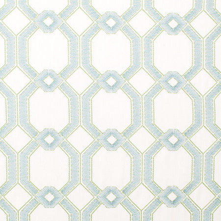 Graceful Gate Sea Glass by Carole Designer Fabric Seamist,Jade 100% Polyester India 6 1/2" V, 6 3/4" H 53.5" - Swanky Fabrics -