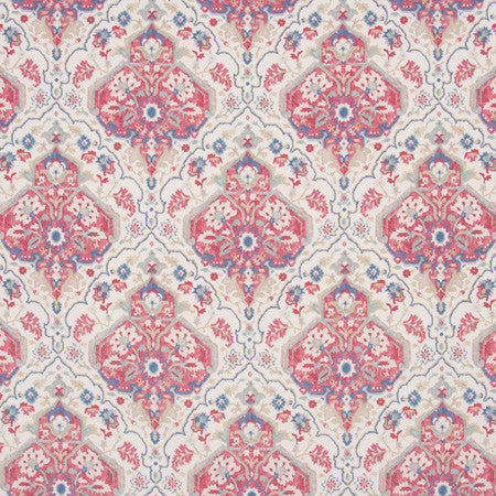 Take Your Place Pimento by Carole Designer Fabric Azalea 100% Polyester India 18" V, 6 3/4" H HD 54" - Swanky Fabrics -