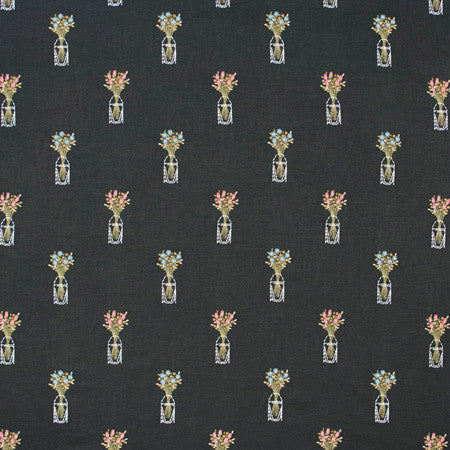 Pot Of Love Noir by Carole Designer Fabric Geranium 75% Viscose, 25% Linen India 9 3/8" V, 8 1/2" H 51" - Swanky Fabrics -