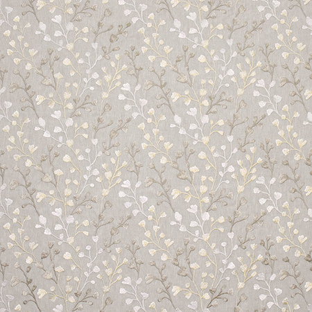 Promise You Icicle by Carole Designer Fabric Wallflower Base: 72% Poly, 28% Cotton. Embr 100% Poly INDIA 30,000 Wyzenbeek Double Rubs 9 1/4" V, 13 1/2" H 53.5" - Swanky Fabrics -