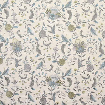 Dare Me Spa by Carole Designer Fabric Wallflower Base:76% Polyester, 24% Cotton. Embr: 100% Viscose INDIA Base:51,000 Wyzenbeek Double Rubs. Embroidery: 10,000 Wyzenbeek Double Rubs 19 3/8" V, 17" H 52" - Swanky Fabrics -