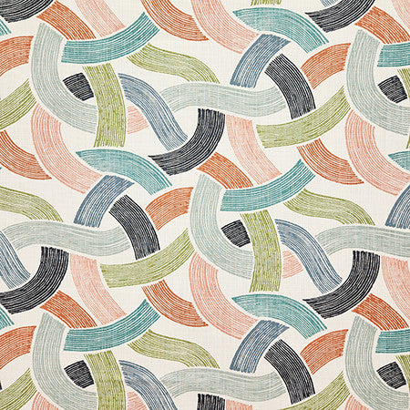 Through The Bends Coral by Carole Designer Fabric Evergreen 100% Cotton-SSR Pakistan 12,000 WYZENBEEK DOUBLE RUBS 25 1/4" V, 13 1/2" H HD 54" - Swanky Fabrics -