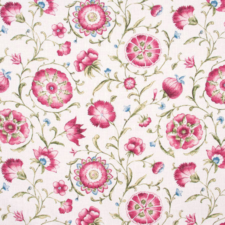 Love Everyone Scarlet by Carole Designer Fabric Azalea 55% Linen, 45% Rayon-SSR Finished in USA Passes 15,000 Double Rubs Wyzenbeek Horizontal: 27" and Vertical: 25 1/4" V 54" - Swanky Fabrics -