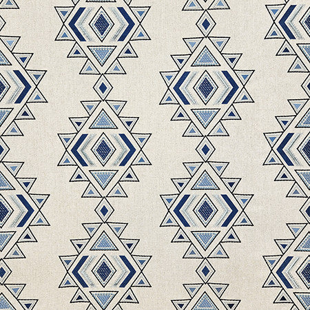 Bold Statement Denim by Carole Designer Fabric Dewdrop Base: 76% Polyester, 16% Viscose, 8% Linen. Embr: 71% Viscose, 29% Polyester India 25,000 WYZENBEEK DOUBLE RUBS 15 3/8" V, 25 1/2" H 51" - Swanky Fabrics -