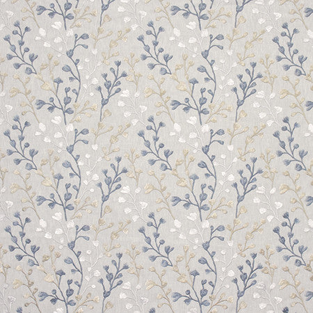 Promise You Aegean by Carole Designer Fabric Wallflower Base: 72% Poly, 28% Cotton. Embr 100% Poly INDIA 30,000 Wyzenbeek Double Rubs 9 1/4" V, 13 1/2" H 53.5" - Swanky Fabrics -