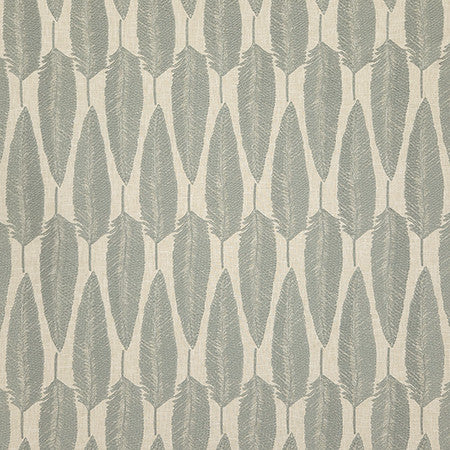 Lucky Feather Mineral by Carole Designer Fabric Dewdrop Base: 70% Polyester, 30% Cotton. Embr: 100% Polyester India 20,000 WYZENBEEK DOUBLE RUBS 9 1/4" V, 3 3/4" H 54" - Swanky Fabrics -