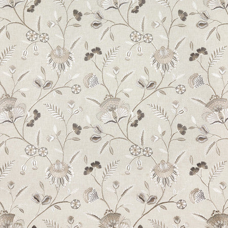 Garden To Love Travertine by Carole Designer Fabric Neutral Ground Base: 52% Recycled Polyester, 48% Cotton Embr: 40% Recycled Polyester, 37% Cotton, 23% Viscose India 18 1/2" V, 17" H 51"" - Swanky Fabrics -