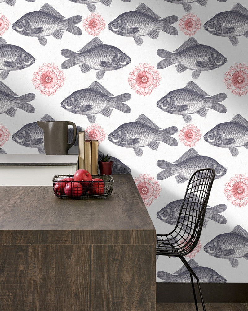 Fish Neutral Premium Wallpaper by Mind the Gap Designer Wallpaper WALLPAPER DESIGNER COLLECTION Non-woven Made in Europe Paste the wall 3 rolls x 20.5 x 3.25 yards - Swanky Fabrics -