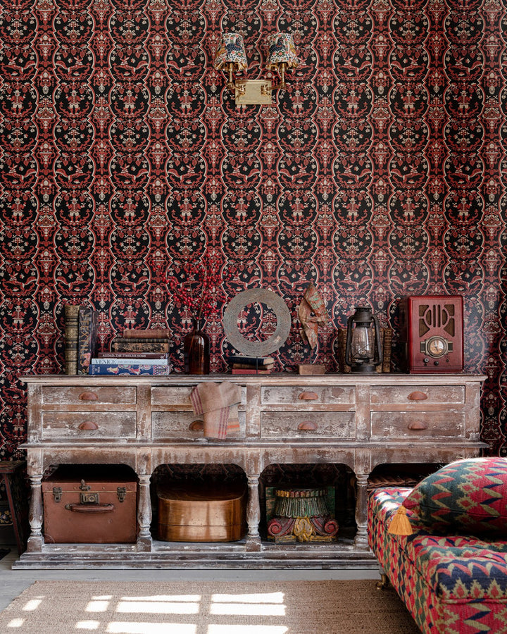 Floricsome Blueprint Wallpaper by Mind the Gap Designer Wallpaper TYROL APRES-SKI HOME COLLECTION Satin Matte Made in Europe Paste the wall 1 roll x 20.5 x 10.9 yards - Swanky Fabrics -