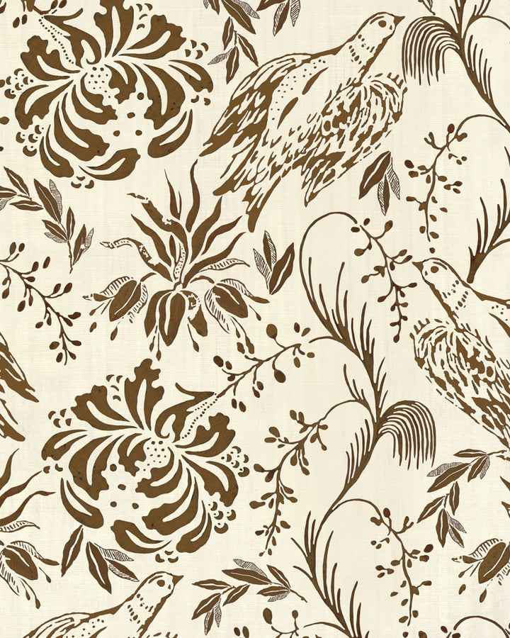Folk Embroidery Tobacco Wallpaper by Mind the Gap Designer Wallpaper TRANSYLVANIAN ROOTS Satin Matte Made in Europe Paste the wall 1 roll x 20.5 x 10.9 yards - Swanky Fabrics -