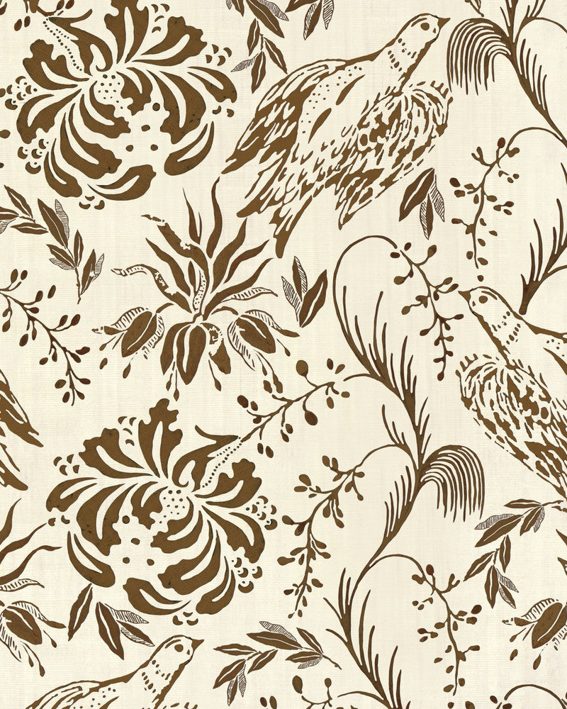 Folk Embroidery Tobacco Wallpaper by Mind the Gap Designer Wallpaper TRANSYLVANIAN ROOTS Satin Matte Made in Europe Paste the wall 1 roll x 20.5 x 10.9 yards - Swanky Fabrics -
