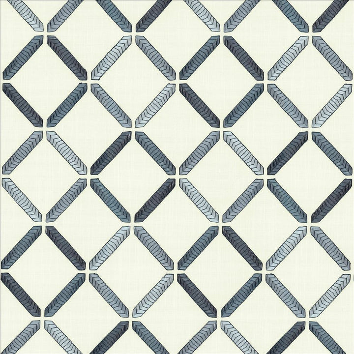 Geo Ribbon Marine by Kasmir Designer Fabric See sample 73% Cotton
27% Polyester
 INDIA 30,000 Wyzenbeek Double Rubs </p><p>Repeat: Horizontal: 9 inches and Vertical: 9 3/8 inches 54 - Swanky Fabrics -