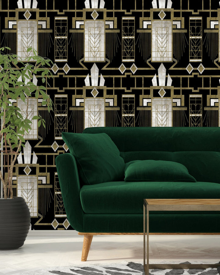 Mind The Gap Wallpaper GLAMOUR Dark (WP20226) | WP20226 | PREMIUM DESIGNER WALLPAPER COLLECTION | 3 rolls x 20.5 x 118.1 in | 0.52m / 20.5in | 3m / 118in | 4.65mp | 60cm / 23.6in | Black, White, Gold | Non-woven | Paste the wall | 3-rolls in a box | Fabric Carolina | https://www.fabriccarolina.com/