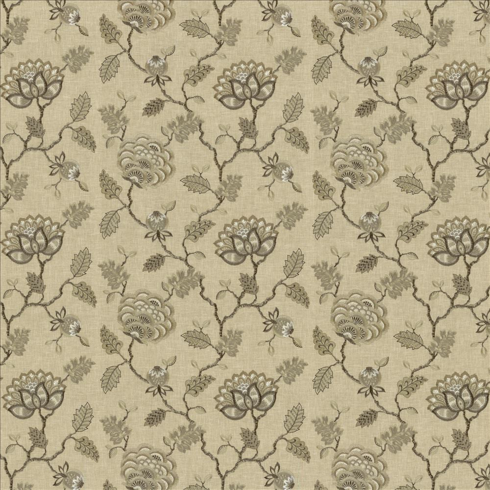 Grand Bouquet Travertine  by Kasmir Designer Fabric 1462 52% Polyester
48% Cotton
 INDIA 12,000 Wyzenbeek Double Rubs Horizontal: 17 inches and Vertical: 12 4/8 inches 51  - Swanky Fabrics -