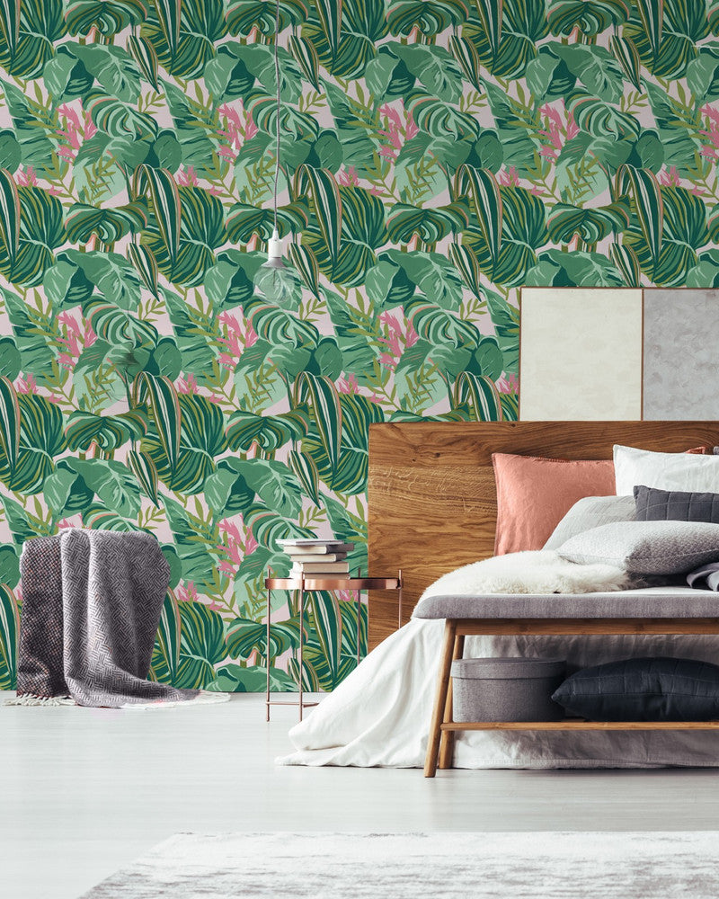 Tropical Foliage Wallpaper by Mind the Gap Designer Wallpaper THE WALLPAPER COLLECTABLES Satin Matte Made in Europe Paste the wall 3 rolls x 20.5 x 3.25 yards - Swanky Fabrics -