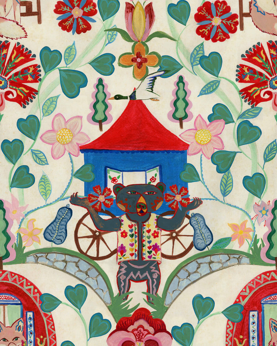 GYPSY FAIRYTALE Cream Wallpaper (WP20916) by Mind The Gap | WP20916 | TRANSYLVANIAN RHAPSODY | 1 roll x 52 x 900 cm / 20.47 x 354.33 in | 0.52m / 20.5in | 3m / 118in | 4.68sqm / 50sq ft | L75cm / L29.5in | Taupe, Blue, Green, Red, Soft Pink | Non-woven Textured | Paste the wall | 1 roll in a box | Fabric Carolina | https://www.fabriccarolina.com/