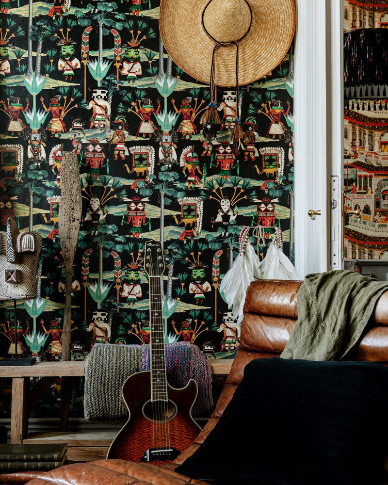 Hopi Spirit Anthracite Wallpaper by Mind the Gap Designer Wallpaper THE WALLPAPER COMPENDIUM 2 Satin Matte Made in Europe Paste the wall 3 rolls x 20.5 x 3.25 yards - Swanky Fabrics -