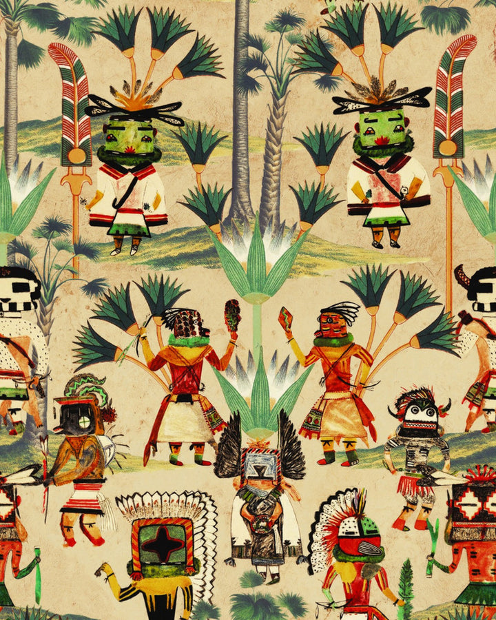 Hopi Spirit Taupe Wallpaper by Mind the Gap Designer Wallpaper THE WALLPAPER COMPENDIUM 2 Satin Matte Made in Europe Paste the wall 3 rolls x 20.5 x 3.25 yards - Swanky Fabrics -