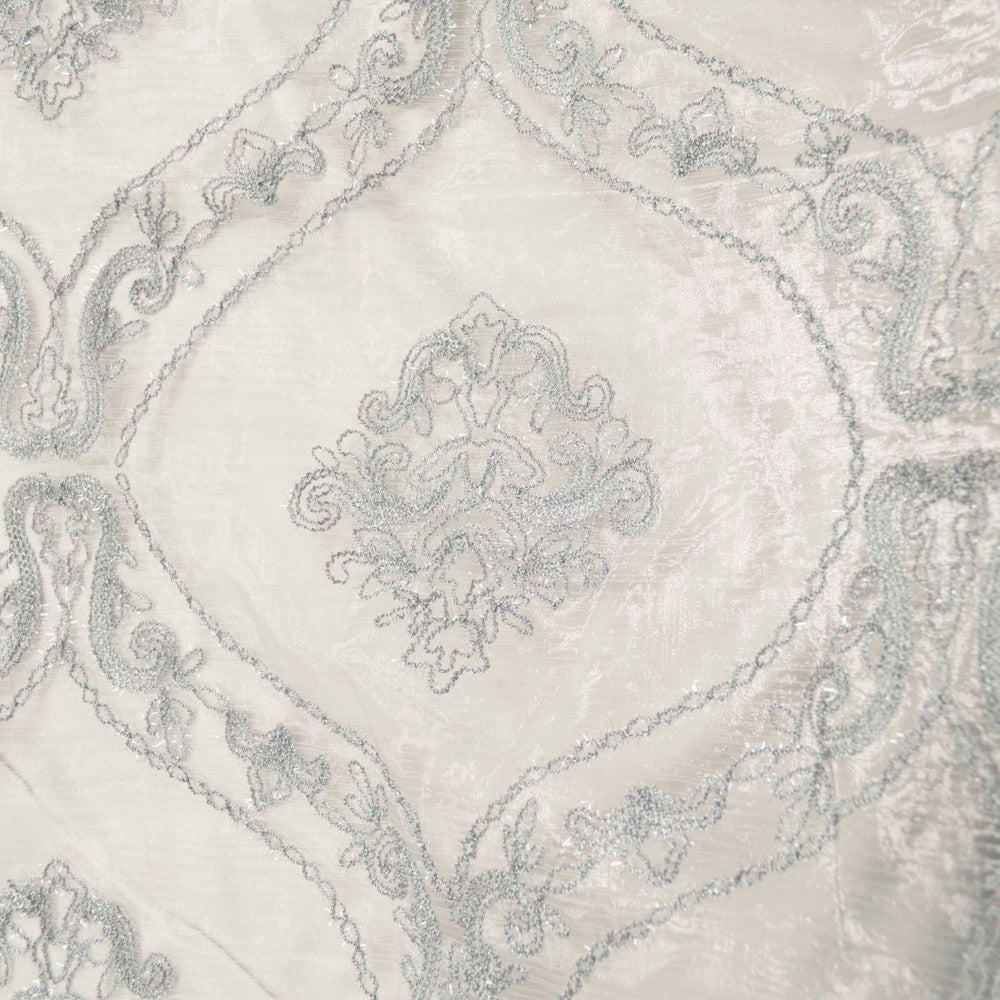 Majestic Dora Silver by Europatex Designer Fabric Majestic Sheers 100% Polyester 11.75" H, 14.50" V 110.00 inches - Swanky Fabrics -
