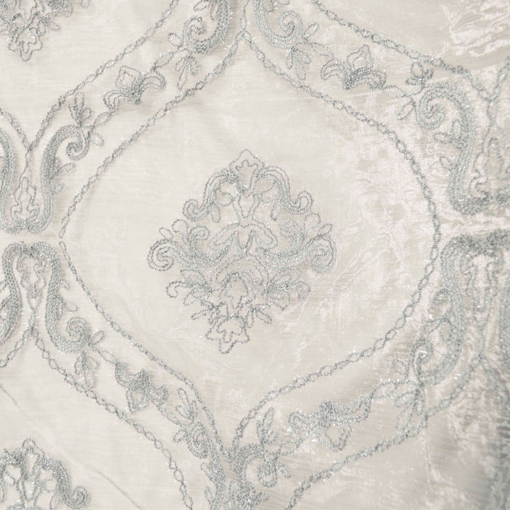 Majestic Dora Silver by Europatex Designer Fabric Majestic Sheers 100% Polyester 11.75" H, 14.50" V 110.00 inches - Swanky Fabrics -