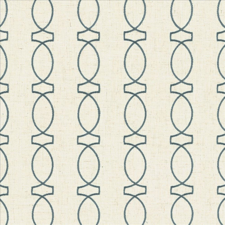 In Order Lake by Kasmir Designer Fabric 5143 85% Polyester
11% Rayon
4% Linen
 CHINA </p><p>Repeat: Horizontal: 3 4/8 inches and Vertical: 4 inches 53 - Swanky Fabrics -