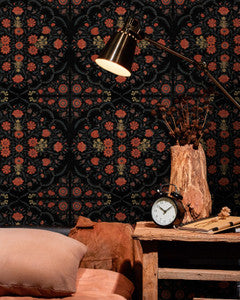 Mind The Gap Wallpaper HINDU BLOOM Anthracite Wallpaper (WP20407)