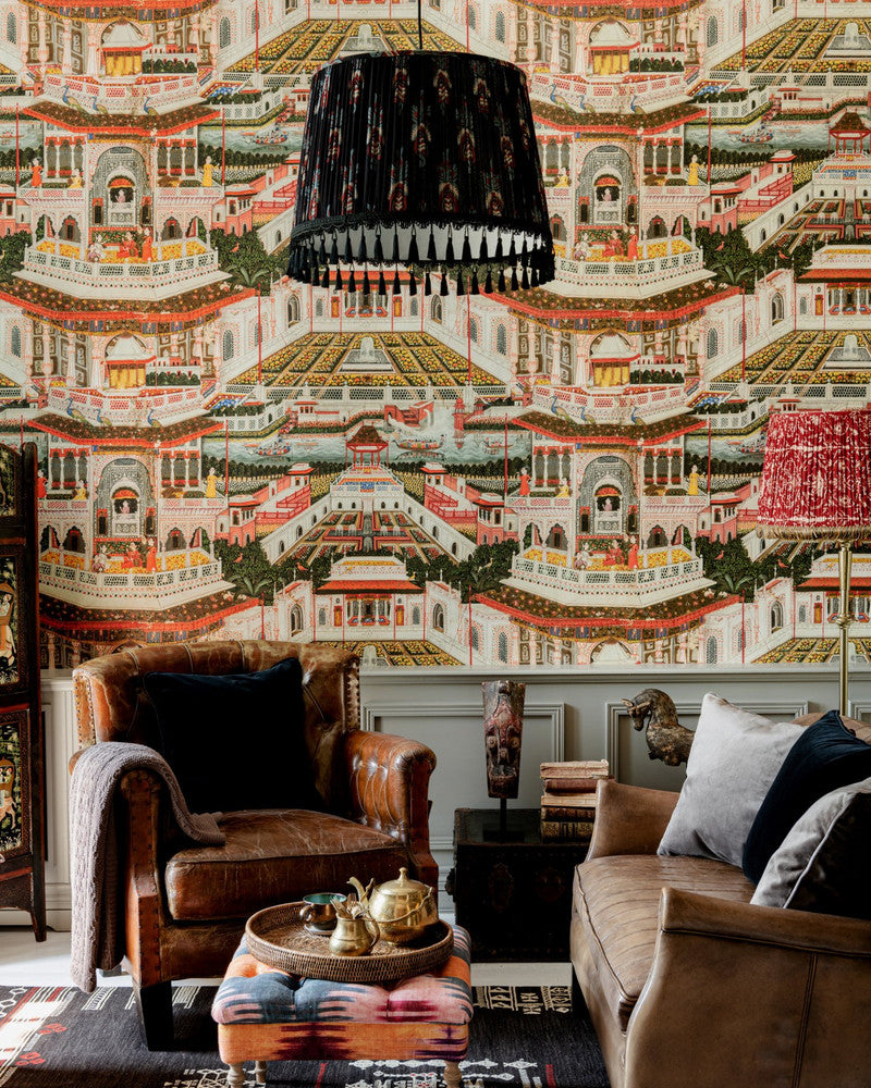 Indian Palace Wallpaper by Mind the Gap Designer Wallpaper THE WALLPAPER COMPENDIUM 2 Satin Matte Made in Europe Paste the wall 3 rolls x 20.5 x 3.25 yards - Swanky Fabrics -