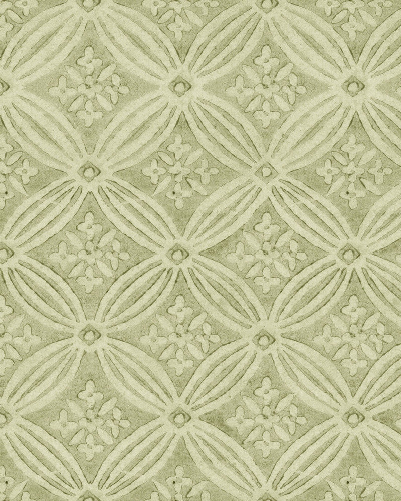 Kalamkari Jade Wallpaper by Mind the Gap Designer Wallpaper THE WALLPAPER COMPENDIUM 2 Satin Matte Made in Europe Paste the wall 1 roll x 20.5 x 10.9 yards - Swanky Fabrics -