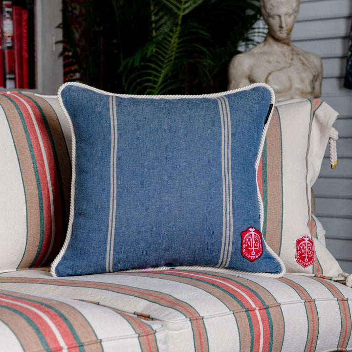 Mind The Gap Pillows KATALIN Stripe Cushion (LC40118) | LC40118 | SUNDANCE VILLA | 20 x 20 in | Blue, White | Fabric Carolina | https://www.fabriccarolina.com/