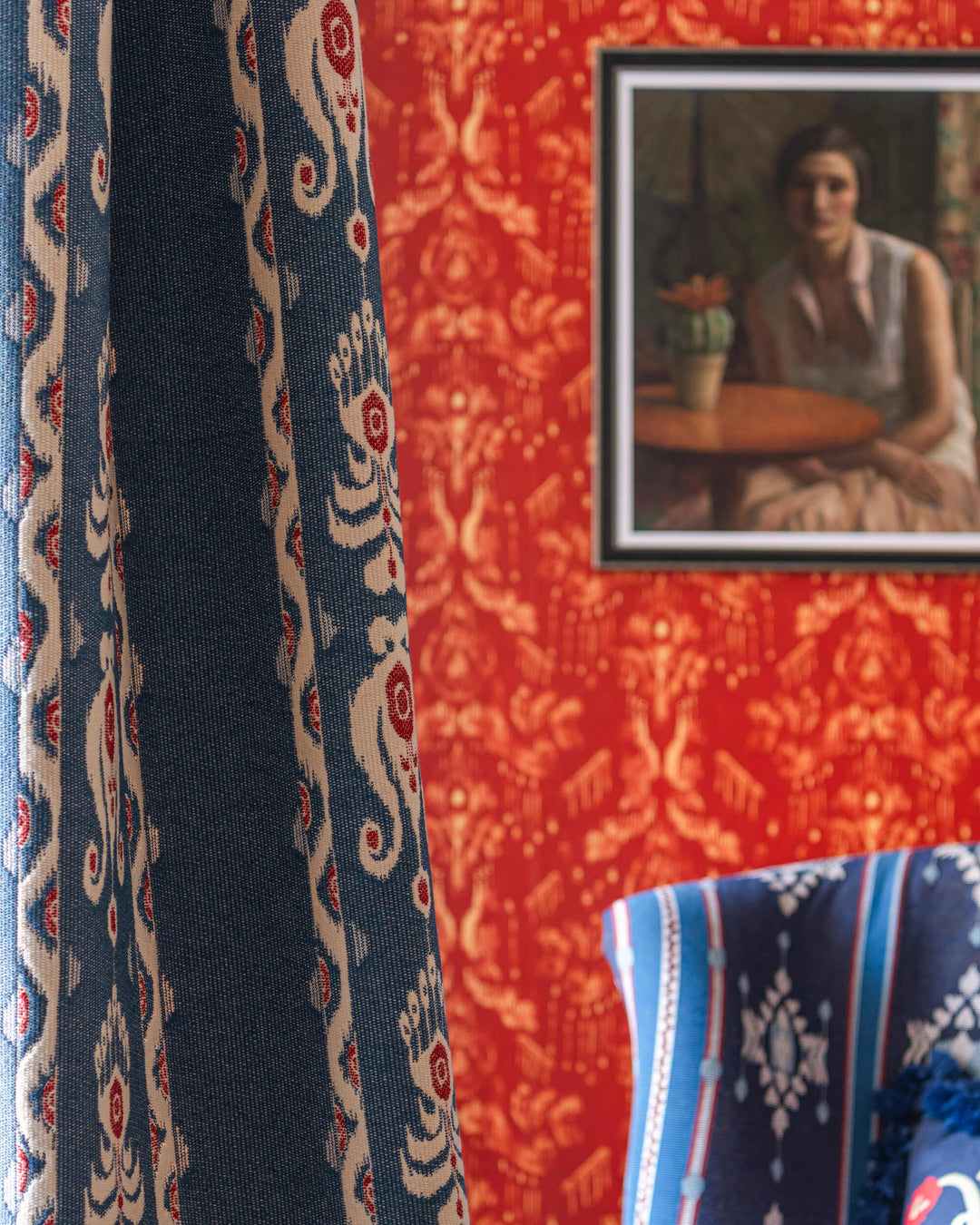 KIRALY Indigo Woven Fabric (FB00190) by Mind The Gap | FB00190 | TRANSYLVANIAN RHAPSODY | Blue, White, Red | Meter | 130(±5%)x100 | (W)33.5 x (L)46.5cm / (W)13.1 x (L)18.3 in | Tumble Wash | 40% Wool, Other Fibers, 20% Cotton | Fabric Carolina | https://www.fabriccarolina.com/