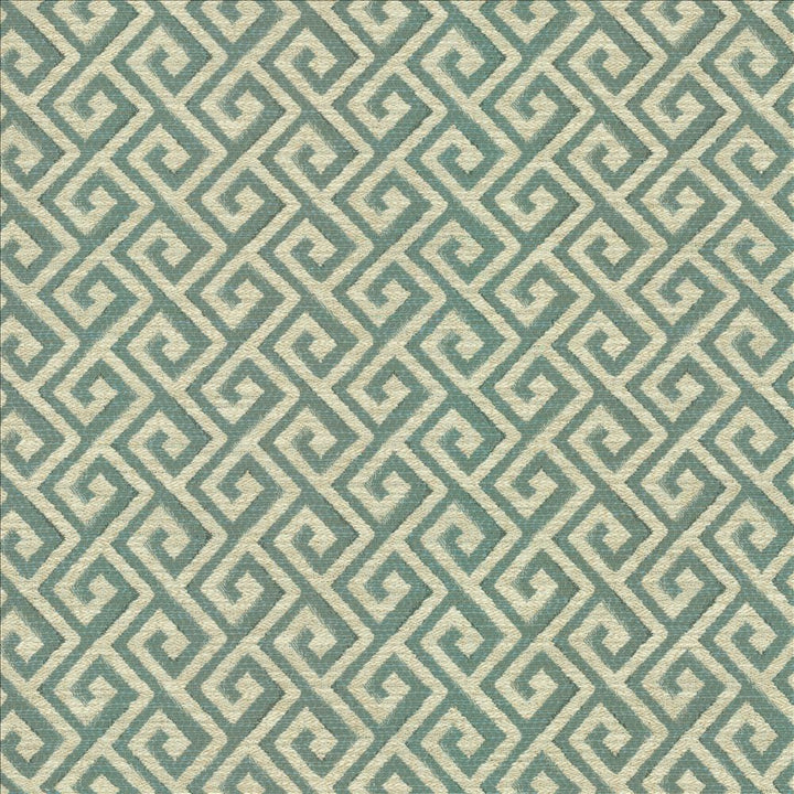 Laconia Aqua by Kasmir Designer Fabric See sample 100% Polyester
 CHINA 21,000 Wyzenbeek Double Rubs </p><p>Repeat: Horizontal: 3 inches and Vertical: 2 inches 54 - Swanky Fabrics -