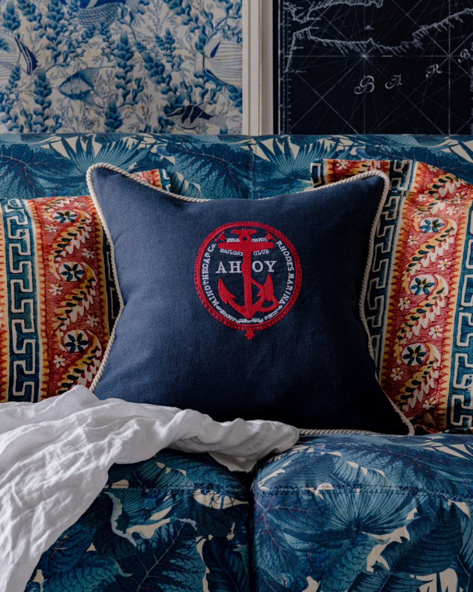 Ahoy! linen embroidered pillow by Mind the Gap (LC40103), view 5