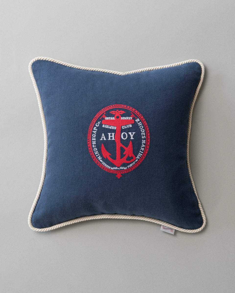 Ahoy! linen embroidered pillow by Mind the Gap (LC40103), front