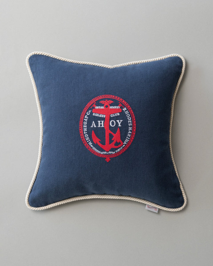 Ahoy! linen embroidered pillow by Mind the Gap (LC40103), front