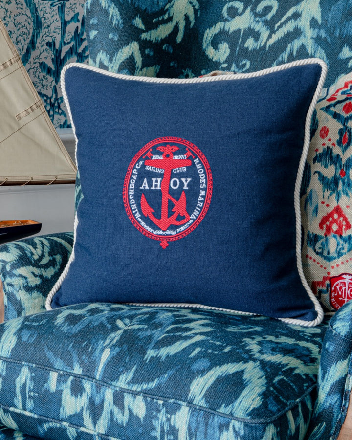 Ahoy! linen embroidered pillow by Mind the Gap (LC40103), view 6